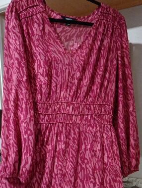Simply Vera Vera Wang Fuchsia Pink Printed Long-Sleeve Dress
